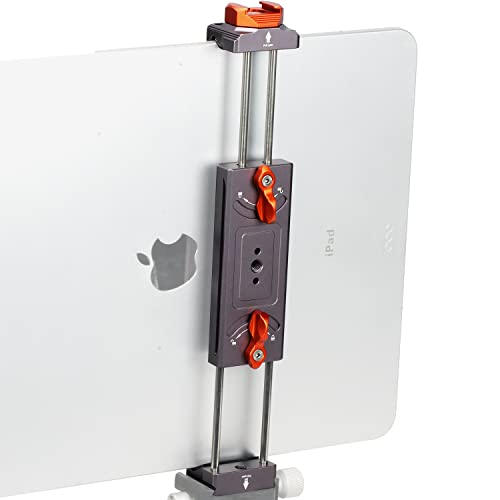 Metal iPad Tripod Mount Adapter, Tablet Holder Tripod Mount with 1/4' Screw and Rotatable Cold Shoe Mount Compatible with iPad Pro 12.9, iPad Air 2 3 4, Galaxy Tab,iPhone