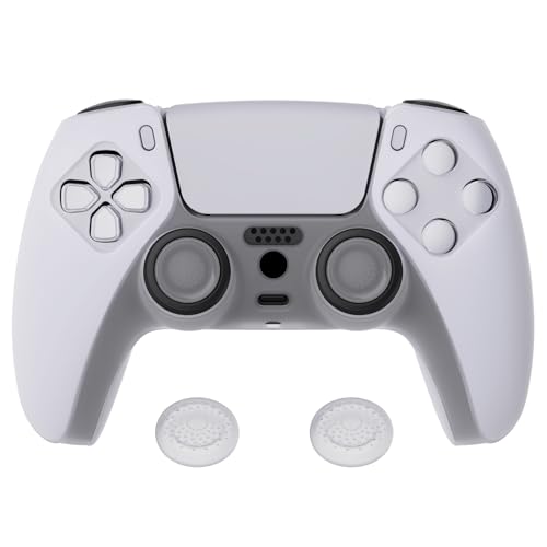 PlayVital Transparent Clear White Pure Series Anti-Slip Silicone Cover Skin for ps5 Controller, Soft Rubber Case for ps5 Wireless Controller with Clear White Thumb Grip Caps