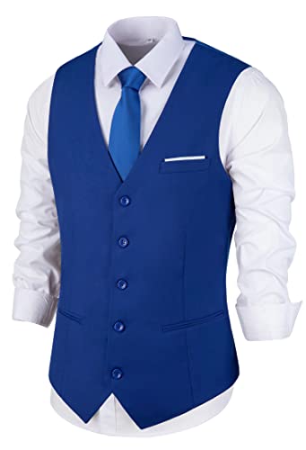 Holivyer Men Suit Waistcoat Vest Formal Mens Vest Royal Blue Wedding Business Slim Fit Tuxedo Suit Waistcoat Dress Vest for Men S