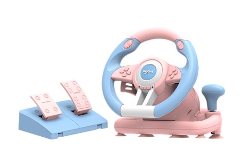 PXN V3II Gaming Steering Wheel with Pedal PC Steering Wheel 180 Degree racing Wheel for PC, PS3, PS4,Xbox One, Xbox Series X/S,N-Switch (pink)