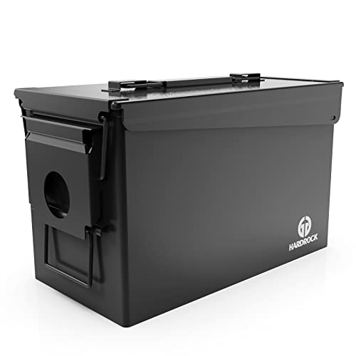 HARDROCK 50 Cal Ammo Can Metal 9mm Ammo Box storage crate case For Shotgun bullet Rifle Nerf Ammunition Waterproof case-gard organizer(Black)…