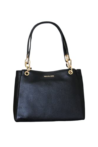 Michael Kors Women's Nicole Large Shoulder Bag Tote Purse Handbag (Black Leather)
