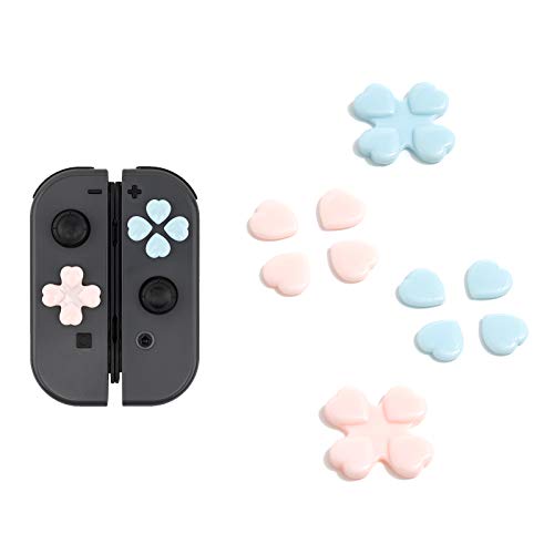 GeekShare 4PCS Heart Button Caps Joystick Cover with Sticker Compatible with Nintendo Switch/OLED- Pink & Blue