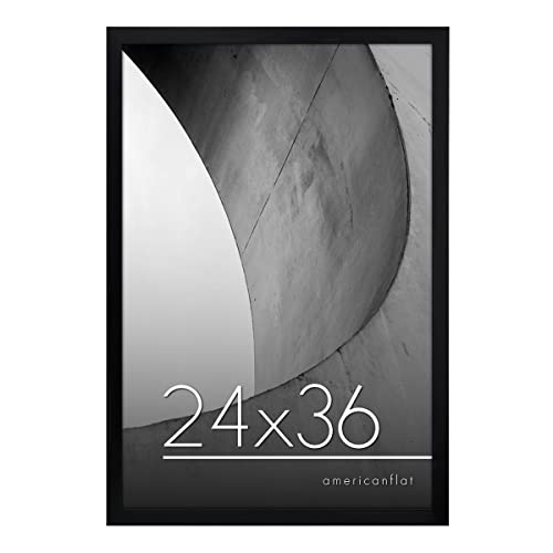 Americanflat 24x36 Poster Frame in Black - Thin Border Photo Frame with Polished Plexiglass - Wall Picture Frame with Hanging Hardware Included for Horizontal or Vertical Display Format