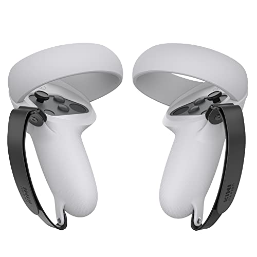 KIWI design Silicone Grip Cover Protector with Knuckle Straps Compatible with Quest 2 Accessories (Black+Gray-White)