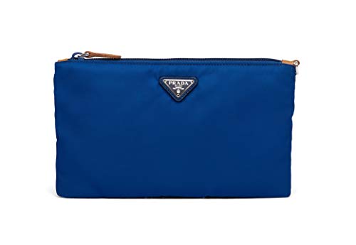 Prada Blue Tessuto Nylon Pouch Wristlet Clutch Bag