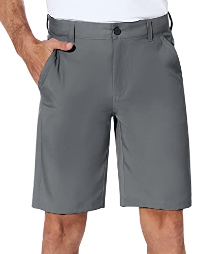 PULI Classic Fit Golf Shorts for Men 10' Stretch Flat Front Hiking Quick Drying with Pockets Dark Grey 38