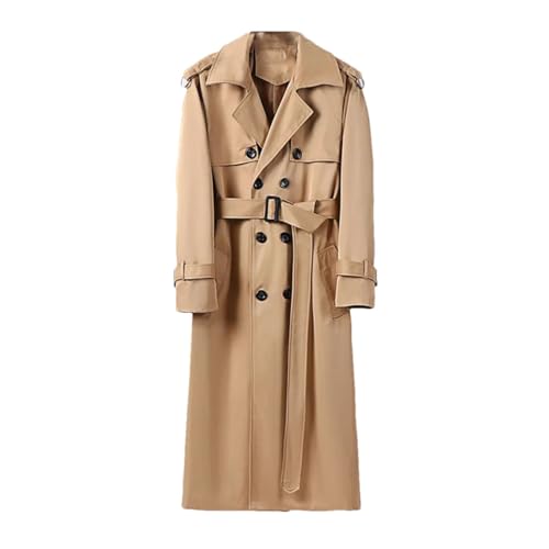 Men British Style Winter Windbreaker Super Long Over The Knee Business Streetwear Trench Khaki L