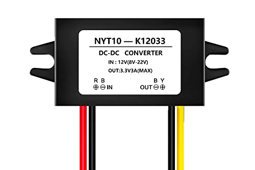 NOYITO DC to DC 3.3V 2A 3A Converter Buck Module 12V 16V 8V-22V Buck to 3.3V 3A Max Power Converter IP67 Waterproof with Overcurrent Overheat Short-Circuit Undervoltage Protection (3.3V 3A, Black)