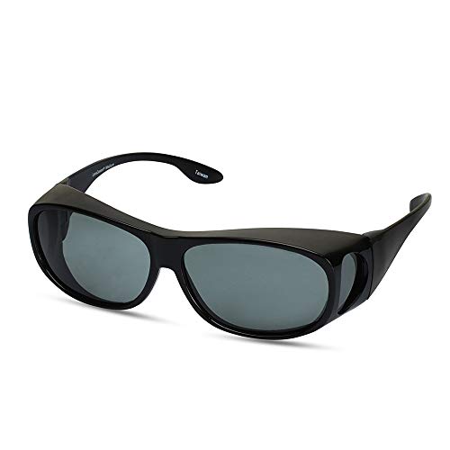 LensCovers Medium Polarized Wraparound Sunglasses | Wear Over Sunglasses to Cover Eyeglasses or Prescription Glasses | Black Frame with Smoke Lens; Fitover for Glasses up to 5 1/2'' X 1 3/4''