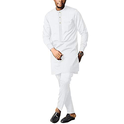 SEA&ALP African Men's Formal Clothes Dashiki Shirt and Pant Two Piece Suit Traditional Long Sleeve Outfits Tr5 Large