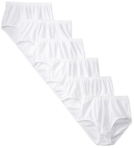 Fruit of the Loom Women's Eversoft Cotton Brief Underwear, Tag Free & Breathable, Available in Plus Size, Brief - Cotton - 6 Pack - White, 8