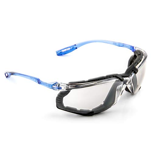 3M Safety Glasses, Virtua CCS, ANSI Z87, Anti-Fog, Indoor/Outdoor Mirrored Lens, Blue Frame, Corded Ear Plug Control System, Removable Foam Gasket