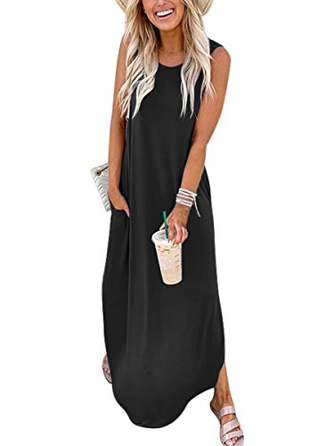 ANRABESS Women's Sleeveless Loose Plain Maxi Dresses Casual Long Dresses for Beach with Pockets A19heise-S