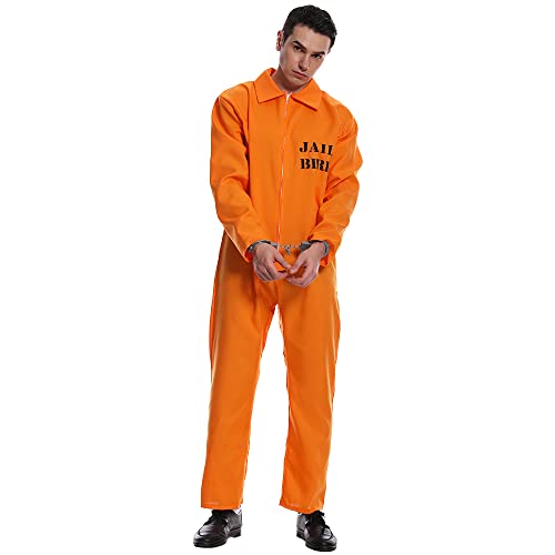 PGOND Men Inmate Costume Adult Orange Jumpsuit