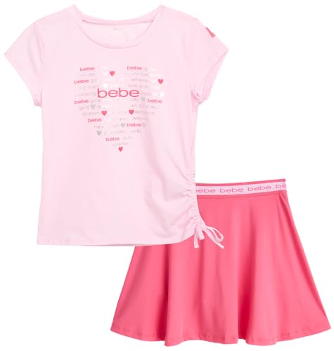 bebe Girls' Active Skirt Set - 2 Piece Sport Soft T-Shirt and Scooter Skort - Cute Summer Tennis Outfit for girls (4-12), Size 7-8, Pink Lemonade