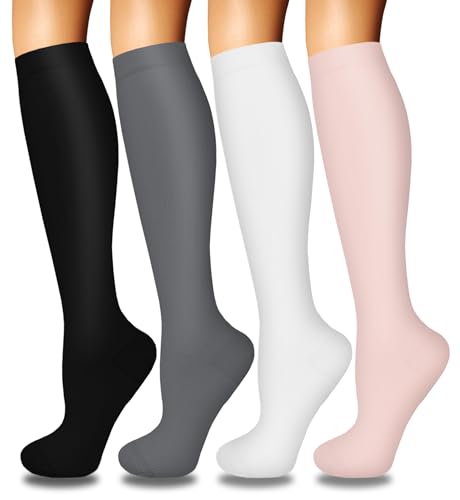 Iseasoo 4 Pairs Compression Socks for Women Circulation-Best Support for Nurses,Running,Athletic,Travel L-XL