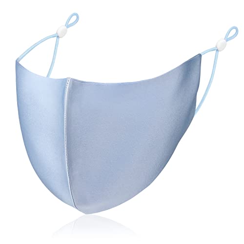 JELLAVERB 100% Natural Mulberry Silk Face Mask for Women and Men with Filter Pocket and Adjustable Ear Strap Blue Color Reusable And Washable