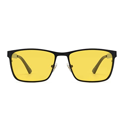 VIVIENFANG Polarized Photochromic Sunglasses Night Driving Glasses for Men, Retro Rectangular Yellow Shades VF2204BS