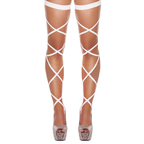 deladola Sexy Leg Wraps Elastic Raves Party Garter Cross Bandage Dancing Music Festivals Costume for Women and Girls (white)