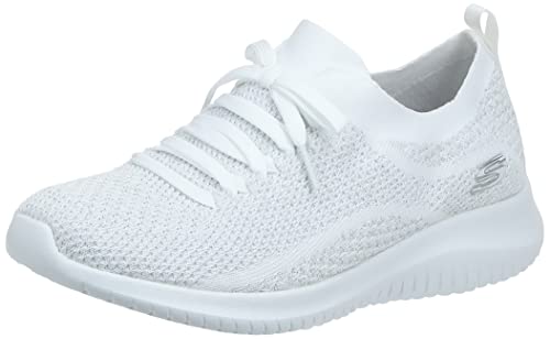 Skechers womens Ultra Flex-salutations Sneaker, White/Silver, 8.5 US