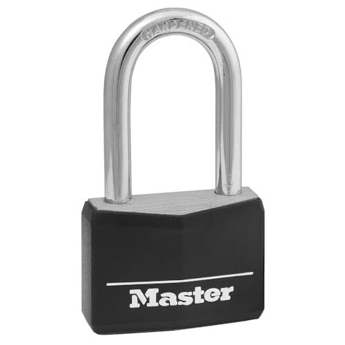 Master Lock Black Covered Aluminum Lock, Gym Locker Lock with Key, Outdoor Padlock with Long Shackle for Gates, Fences, Toolboxes, and More,141DLF