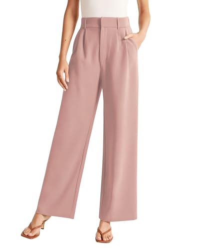 Sarin Mathews High Waisted Wide Leg Pants for Women Business Casual Dress Pant Palazzo Long Work Trousers with Pockets Pink 2XL