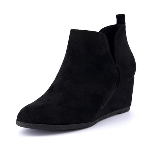 CUSHIONAIRE Women's Tito wedge bootie +Memory Foam, Wide Width available, Black 11