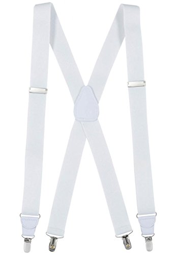 HOLD'EM Suspender Men X-Back Clip on Leather Crosspatch-White (Regular 46')