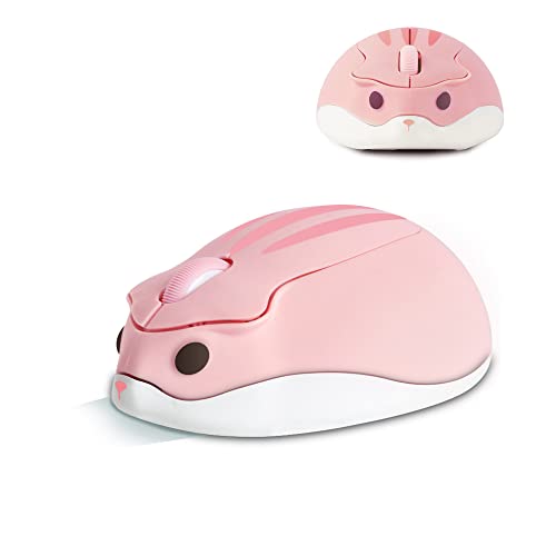 Wireless Mouse, Bluetooth Cute Animal Hamster Mouse Wireless Computer Portable Cordless Mouse, 1200DPI 3 Buttons Mobile Optical Mouse for Ipad Pro Laptop PC Mac Notebook Computer Tablet (Pink)