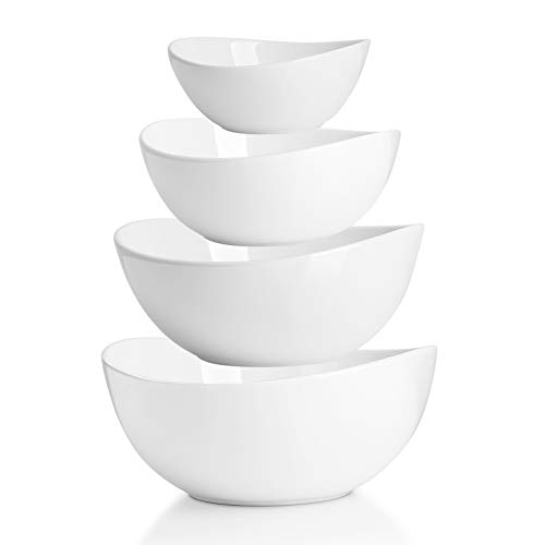 Sweese Porcelain Serving Bowls for Entertaining, 10-18-28-42 Ounce, Microwave & Dishwasher Safe, Large Serving Dishes, Prep Salad Bowls for Thanksgiving Christmas, White