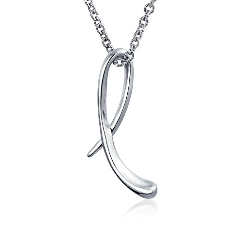 Letter L Cursive Alphabet Script Initial Pendant Necklace For Women .925 Sterling Silver 18 Inches