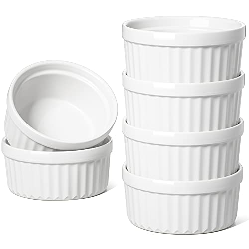 LE TAUCI Ramekins 4 OZ Oven Safe, Creme Brulee Ramekins, Pudding Custard Cups Souffle Ramiken, Dipping Sauce Dishes, Ceramic Ramekin Bowls Set of 6, White