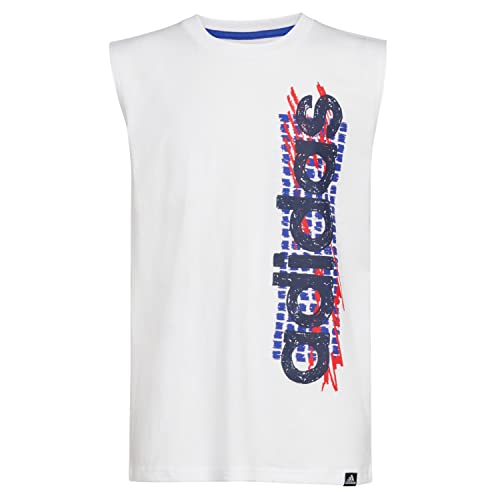 adidas Boys Active Muscle Tee Sport Logo Tank (White with Blue/Red, Medium)