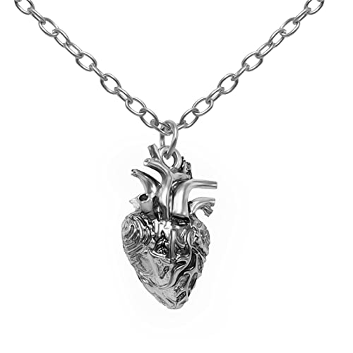 Anatomical Heart Pendant 3D Human Heart Necklace Stainless Steel Anatomic Heart Halloween Pendant Nickel Free Alloy Steampunk Style Medical Personnel Prop