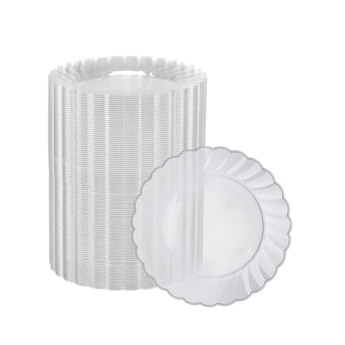 Oasis Creations Premium Hard Plastic Plate Set 100 x 6” Clear Round Plates - Washable & Reusable - Party Supplies For Birthdays, Celebrations, Buffets, Fiestas, Catering & More