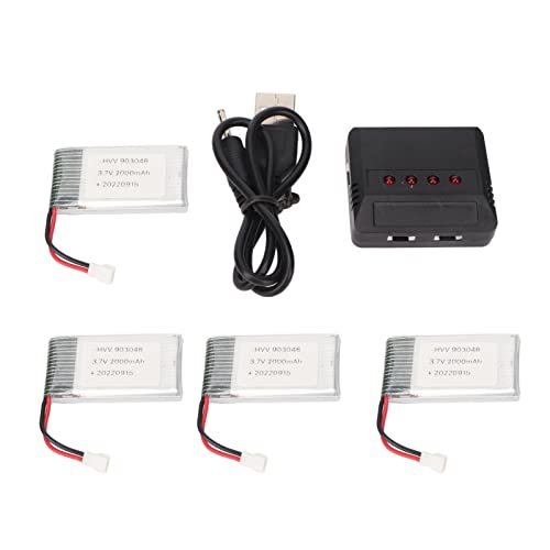 ZLXHDL Drone Battery, 4PCS 903048 3.7V 2000mAh RC Drone Battery Portable UAV Lithium Battery with Charger for KY601S H11D H11C RC Quadcopter