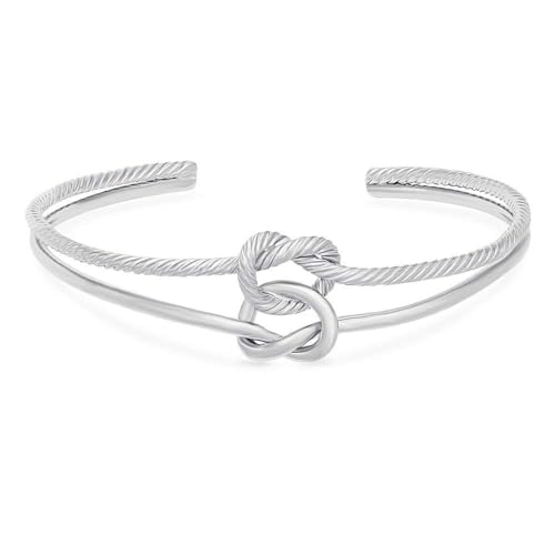 MANZHEN Simple Knot Love Knot Bangle Adjustable Open Cuffs Bracelet for Women Tie the Knot Bangle (rose gold + silver)