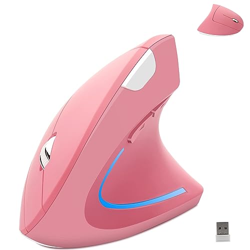 Wireless Mouse Ergonomic Vertical Mouse Ergo High Presion Optical Lightweight Cordless LED Light Cute Wireless Mouse for Laptop Computer Mac Office Girl Boy Adults Gift , 800/1200/1600 DPI, 6 Buttons