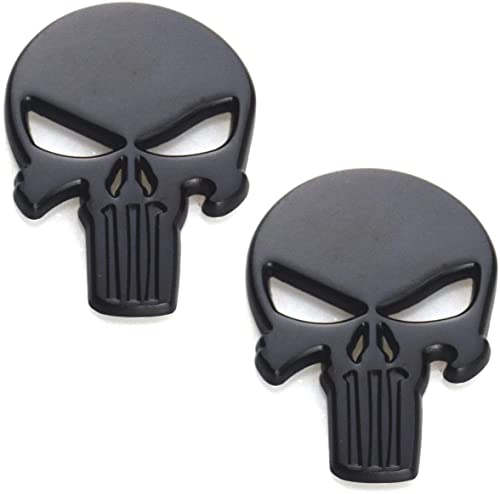 3D Metal Skull Punisher Emblem Sticker 2-Pack, Cars Adornment Metal Sticker Decals for Cars, Trucks, Motorcycle, Vehicle, Luggage, Laptop (Black)