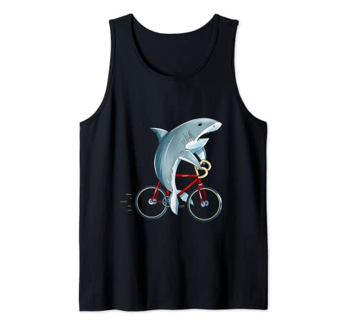Shark Riding Bicycle Cute Biker Cyclist Tank Top