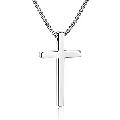 M MOOHAM Sterling Silver Cross Pendant Necklaces for Men Women Pendant Chain 18 Inch Silver, Baptism Gifts for