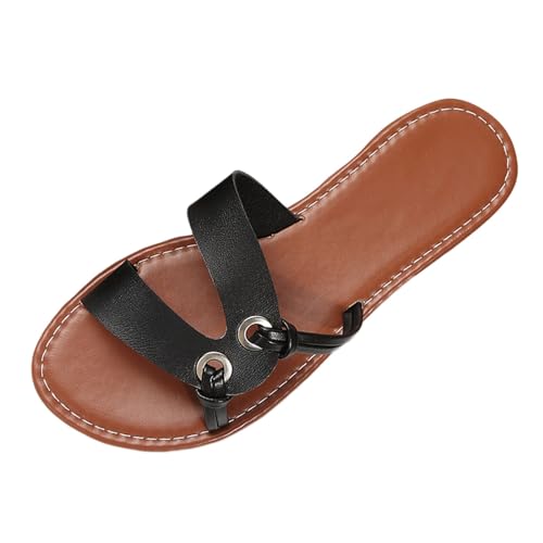 JEUROT Flat Sandals for Women Open Toe Slip On Sandal Comfortable Soft Cushion Slides Casual Summer Beach Flats Shoes (Black, 7)