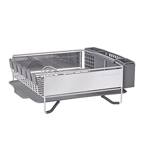 KitchenAid Compact Space Saving, Dish Rack with Removable Flatware Caddy and Angled Self Draining Drainboard, Satin Gray, 15-Inch-by-13.25-Inch