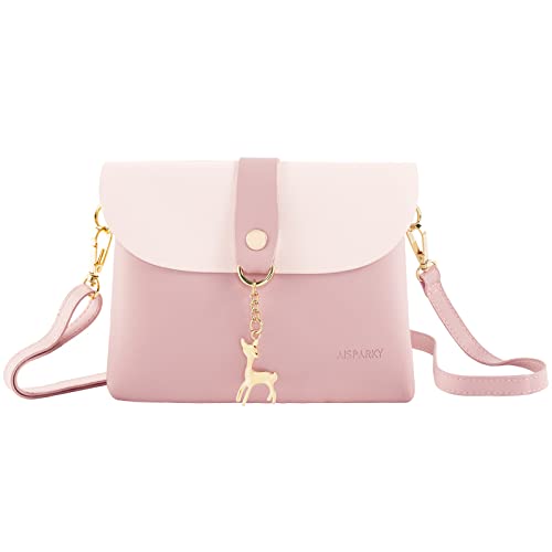 AISPARKY Small Crossbody Purse, PU Leather Small Purse for Girls With Pendant With Strap/Gold Chain Strap (Pink)