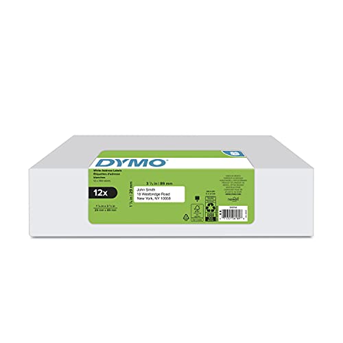 DYMO Authentic LW Mailing Address Labels for LabelWriter Label Printers, White, 1-1/8' x 3-1/2', 12 Rolls of 350 (4200 Total)