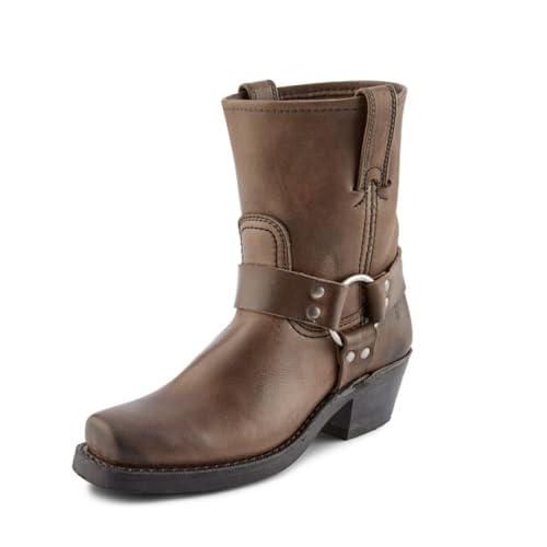 Frye Harness 8R Boots for Women Crafted from Washed and Oiled Italian Leather with Goodyear Welt Construction, Rubber Outsole, and Stacked Leather Heel – 8” Shaft Height, Smoke - 11M