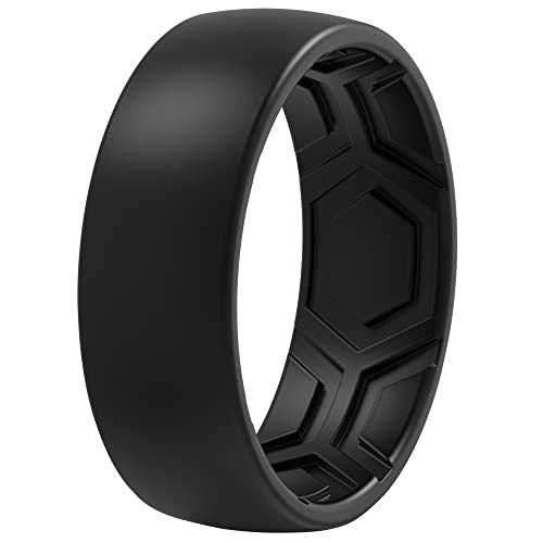 ThunderFit Silicone Rings for Men - 1 Ring Breathable Patterned Design Wedding Bands 8MM (1 Ring - Black, 9.5-10 (19.8mm))