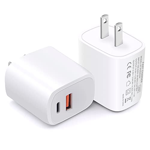 [2-Pack] 20W USB C Fast Charger(ETL Listed), Dual Port PD Power Delivery + 3.0 Wall Charger,Type-C Quick Charge Phone Adapter for IP Hone 12 Pro Max Mini 11 Pro Max Xs Max X 8 Plus IP ad