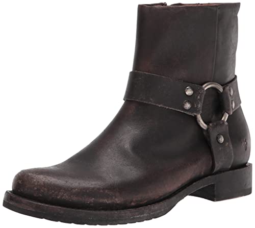 Frye Veronica Harness Short 6' Booties for Women Made from 100% Leather with Inside Zipper, Snap On/Off Harness, Goodyear Welt Construction, and Leather Lining, Black - Toga Leather - 9M